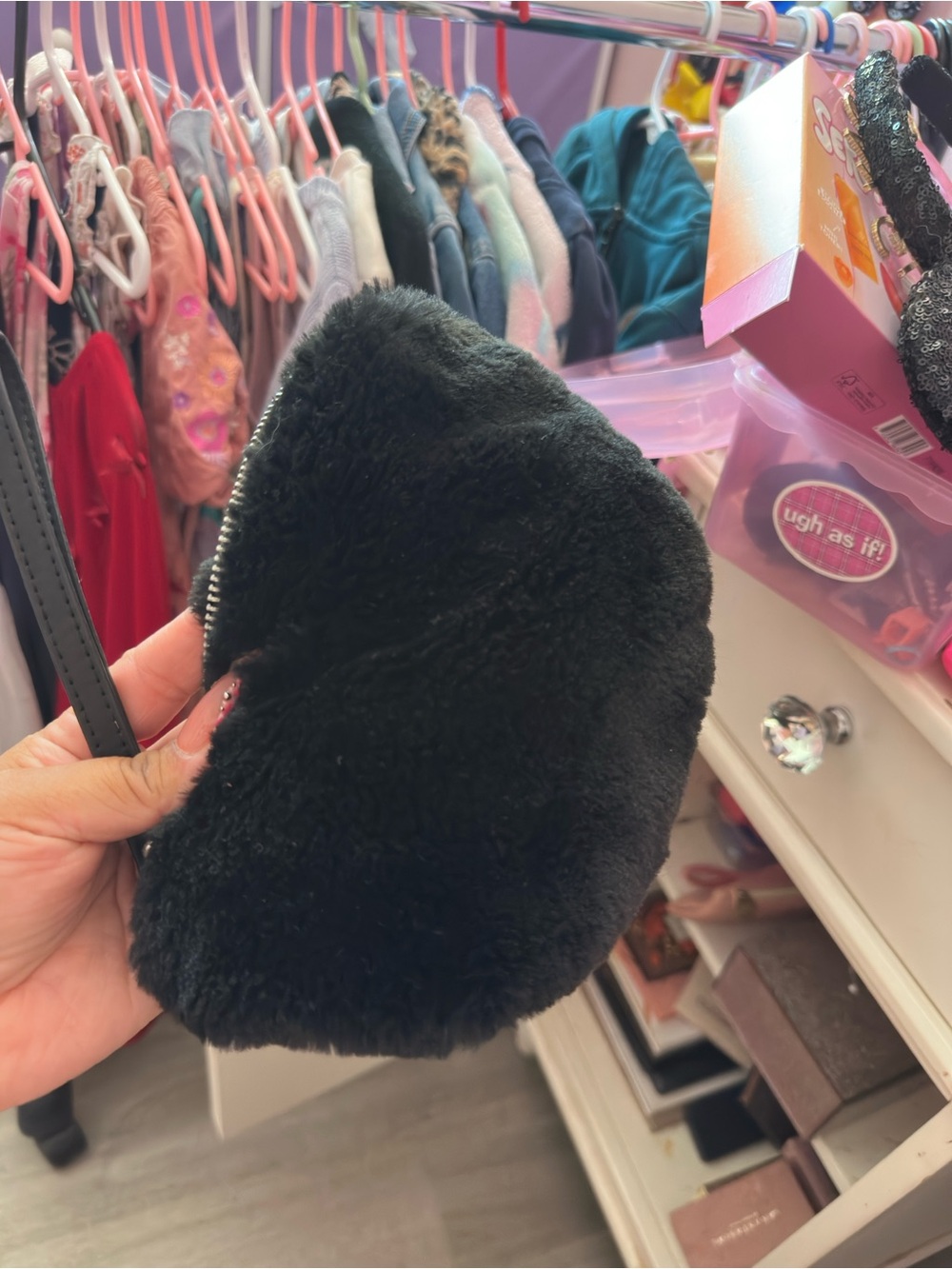 Black Faux Fur Wristlet Pouch